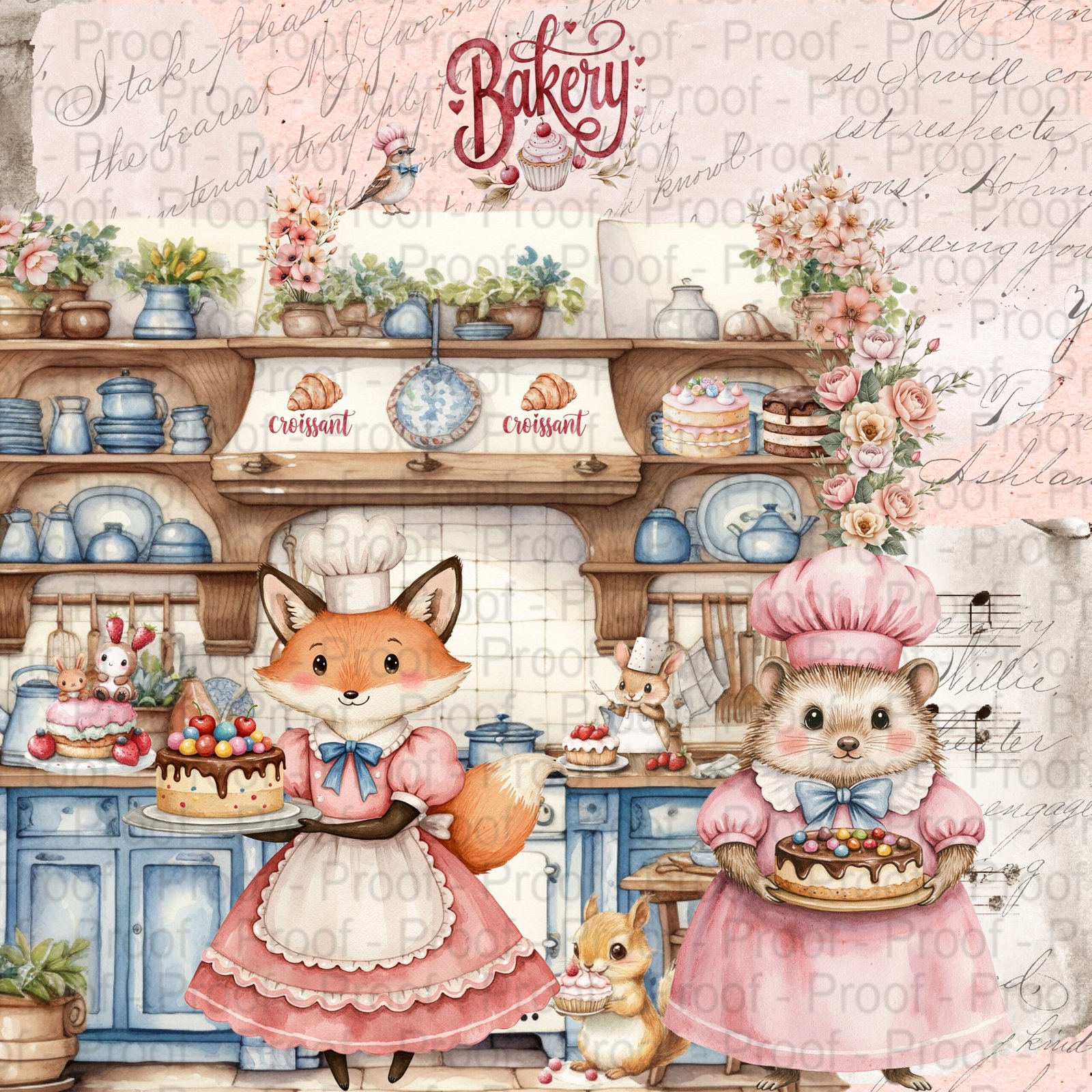 Bunny Bakes & Pantry Tales scrapbook paper pack with pastel kitchen, bunny, and floral designs – 8.25 x 8.25 inches, 65 lb cardstock