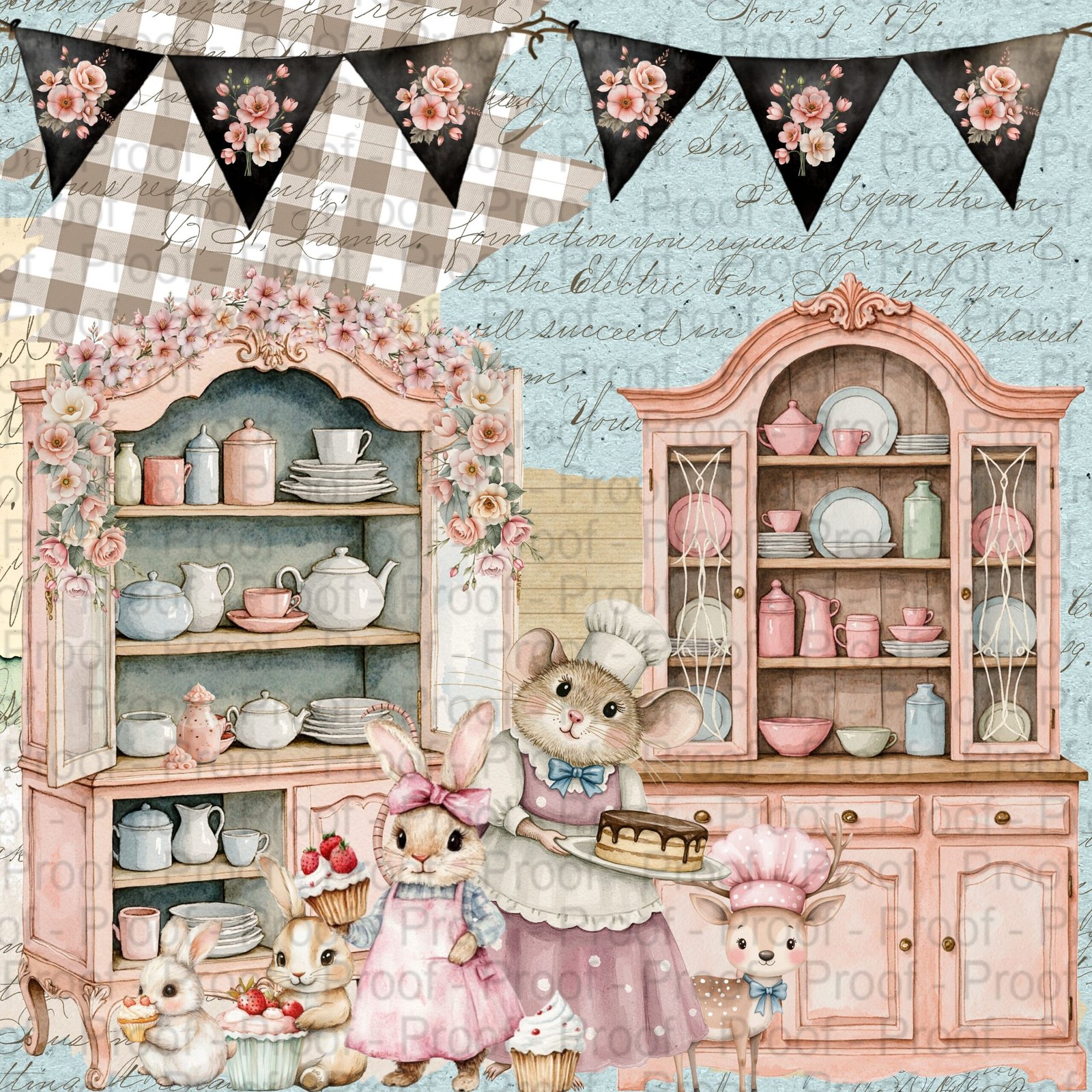 Bunny Bakes & Pantry Tales scrapbook paper pack with pastel kitchen, bunny, and floral designs – 8.25 x 8.25 inches, 65 lb cardstock