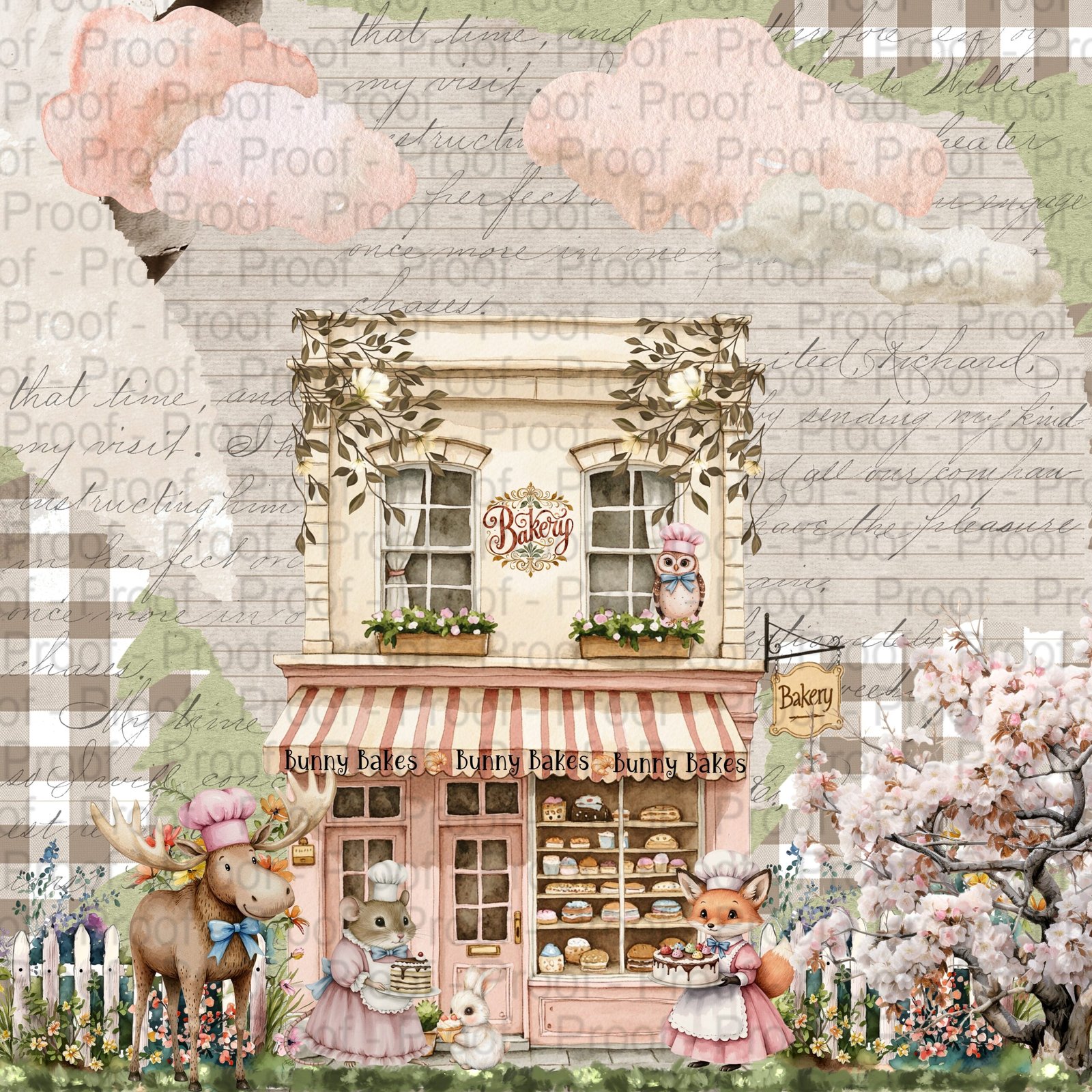 Bunny Bakes & Pantry Tales scrapbook paper pack with pastel kitchen, bunny, and floral designs – 8.25 x 8.25 inches, 65 lb cardstock