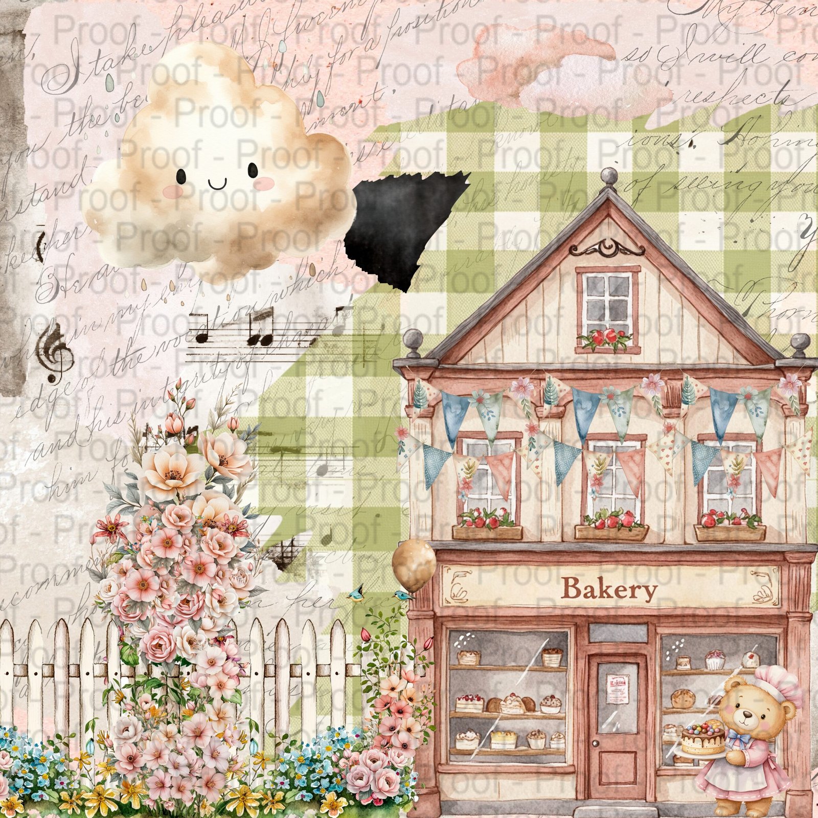 Bunny Bakes & Pantry Tales scrapbook paper pack with pastel kitchen, bunny, and floral designs – 8.25 x 8.25 inches, 65 lb cardstock