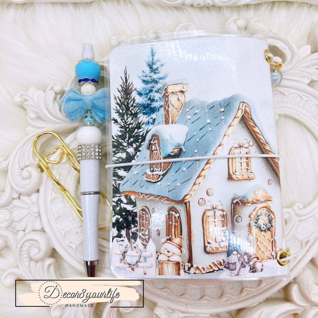 CHRISTMAS THEME LAMINATED TRAVELER'S NOTEBOOK WITH BEADED PEN