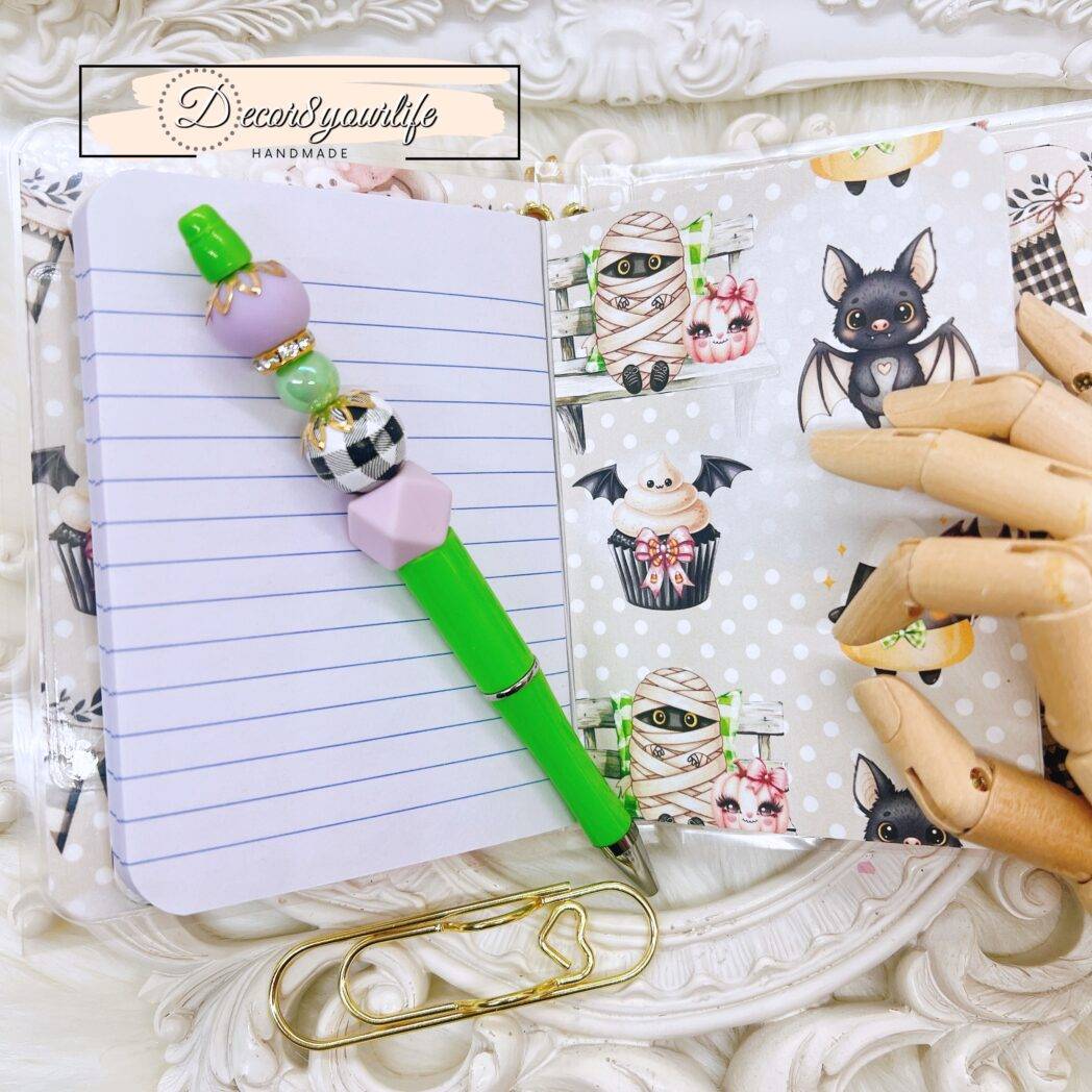 HALLOWEEN THEME LOLITA GOTH LAMINATED TRAVELER'S NOTEBOOK WITH BEADED PEN