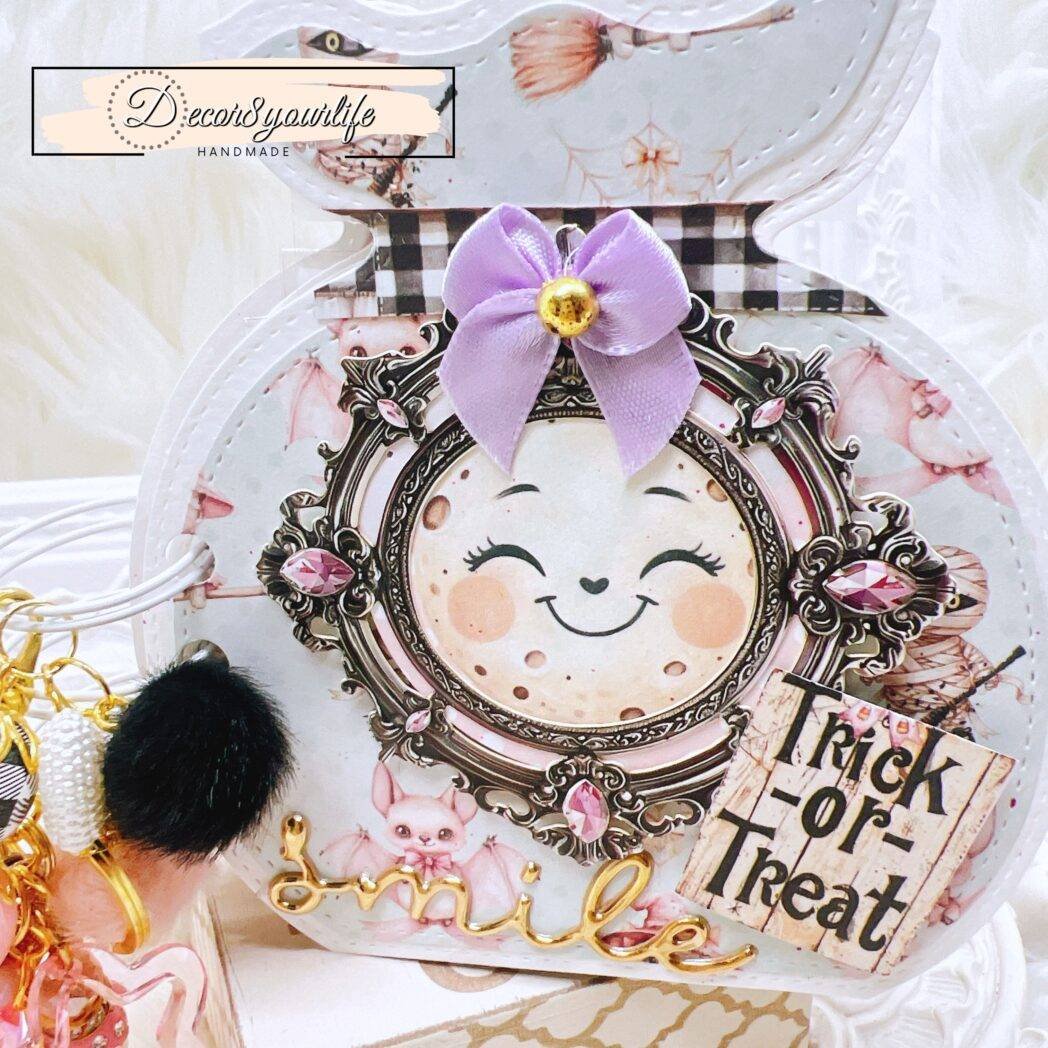 DIY Halloween embellishment book and mini album made with Summerween scrapbook paper, metal dies, and charm dangle by Decor8yourlife