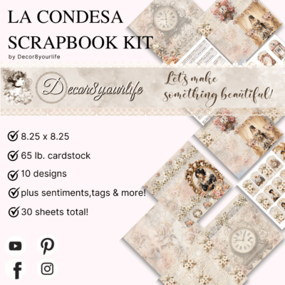 Scrapbook paper kit: La Condesa by Decor8yourlife is an elegant vintage style paper collection that can be used in a number of paper craft projects.