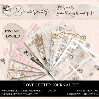 Junk journal kit: Love Letter by Decor8yourlife is a beautiful, shabby chic style kit for DIY-handmade journals and other paper craft projects.