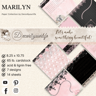 Scrapbook Paper Pack Marilyn by Decor8yourlife is an elegant pink and black paper collection inspired by old Hollywood. Use Marilyn for your diy handmade crafts and home decor pieces.
