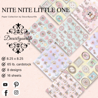 Nursery theme scrapbook paper collection Nite Nite Little One by Decor8yourlife is a pastel rendition of cute unicorns. Use this collection on your DIY, handmade crafts, nursery decor and more.