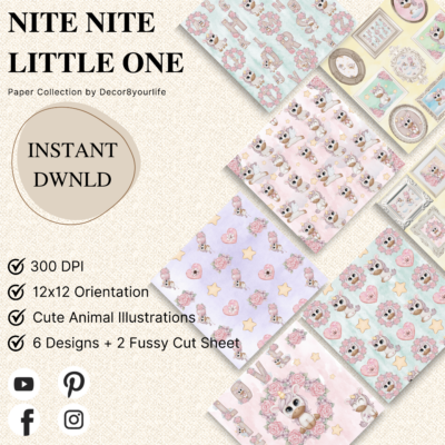 Nursery theme scrapbook paper collection Nite Nite Little One by Decor8yourlife is a pastel rendition of cute unicorns. Use this collection on your DIY, handmade crafts, nursery decor and more.