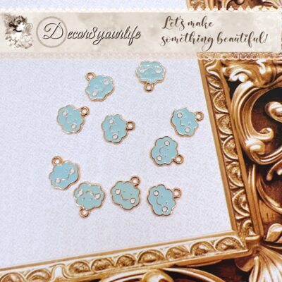 Pastel aqua enamel charm with gold-tone setting for DIY jewelry, scrapbooking, beaded pens, and craft embellishments