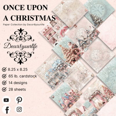 Christmas theme scrapbook paper: Once Upon a Christmas by Decor8yourlife is a cute and whimsy holiday theme paper pack for diy, handmade crafts and home decor projects.