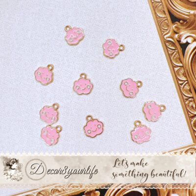 Pastel pink enamel charm with gold-tone setting for DIY jewelry, beaded pens, scrapbooking, and craft embellishments