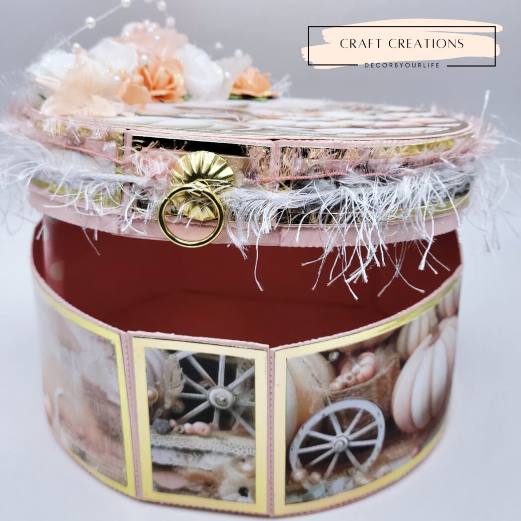 Handmade DIY Craft Ideas: Hat Box made using shabby chic, pumpkin theme scrapbook paper collection "Harvest Whispers" by Decor8yourlife.