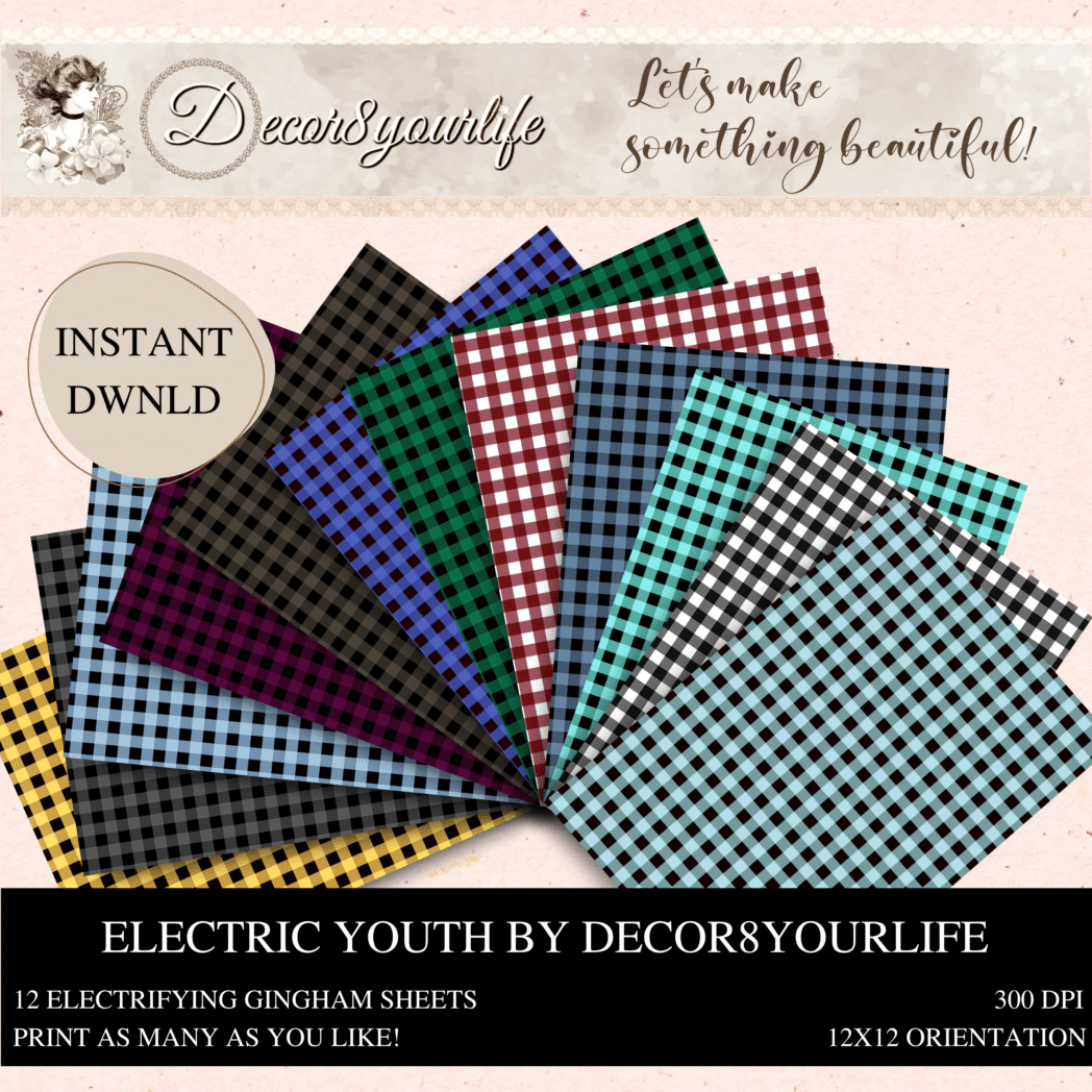 GINGHAM DIGITAL PAPER KIT IN ELECTRIFYING COLORS! USE THEM FOR ALL OF YOUR DIY, HANDMADE CRAFTS. JUST DOWNLOAD AND PRINT!
