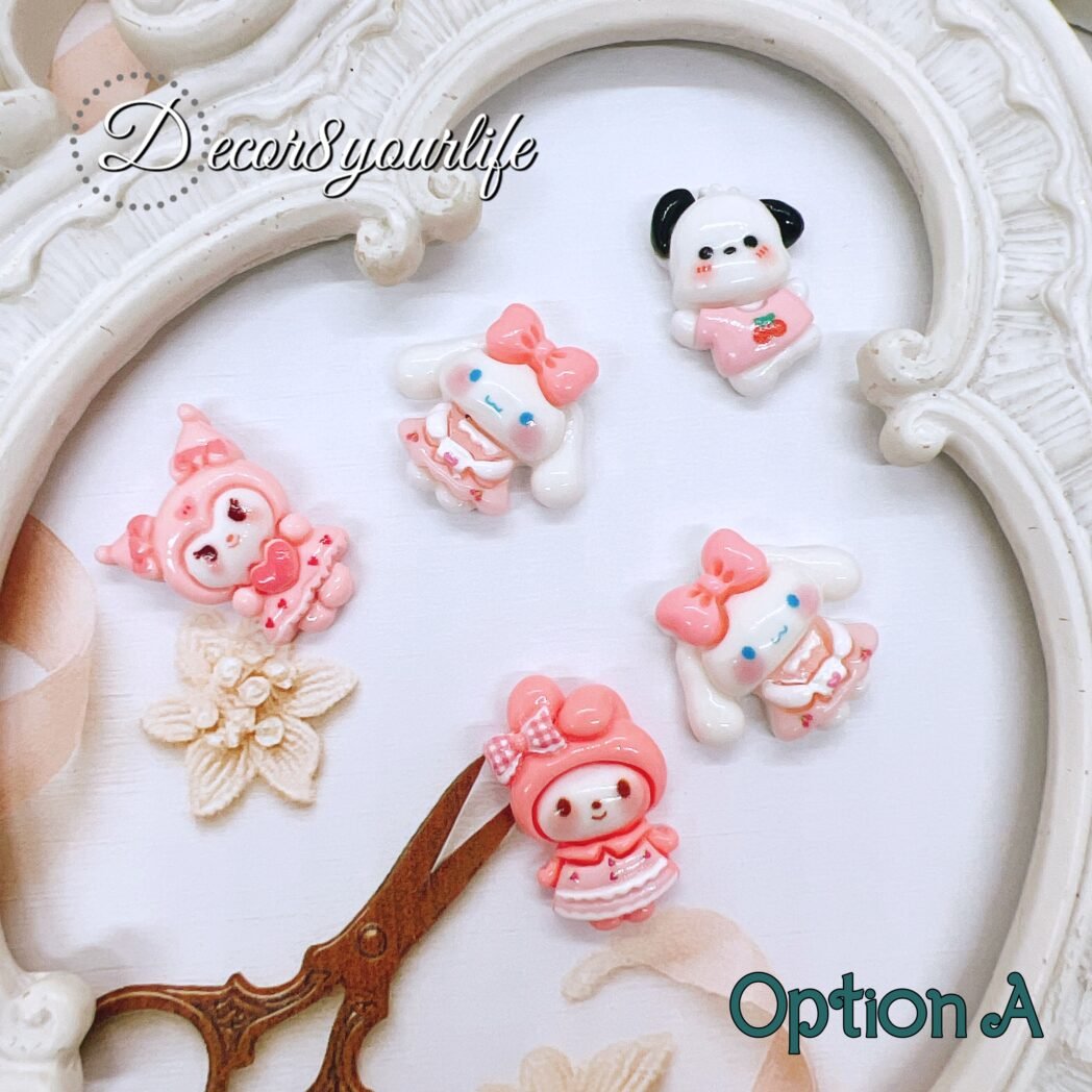 Sanrio Hello Kitty flat back embellishments pack of five pink white approx 1 inch for scrapbooking craft supplies