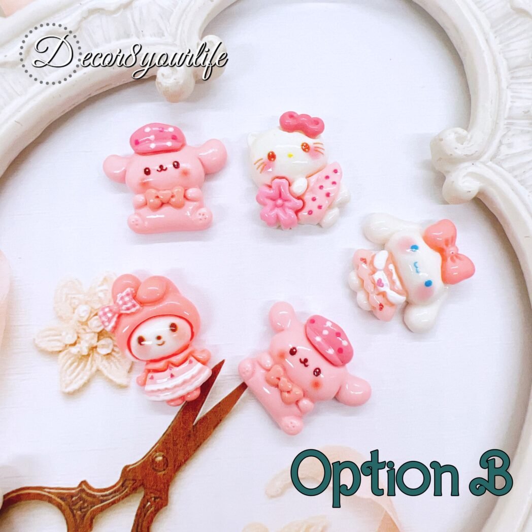 Sanrio Hello Kitty flat back embellishments pack of five pink white approx 1 inch for scrapbooking craft supplies