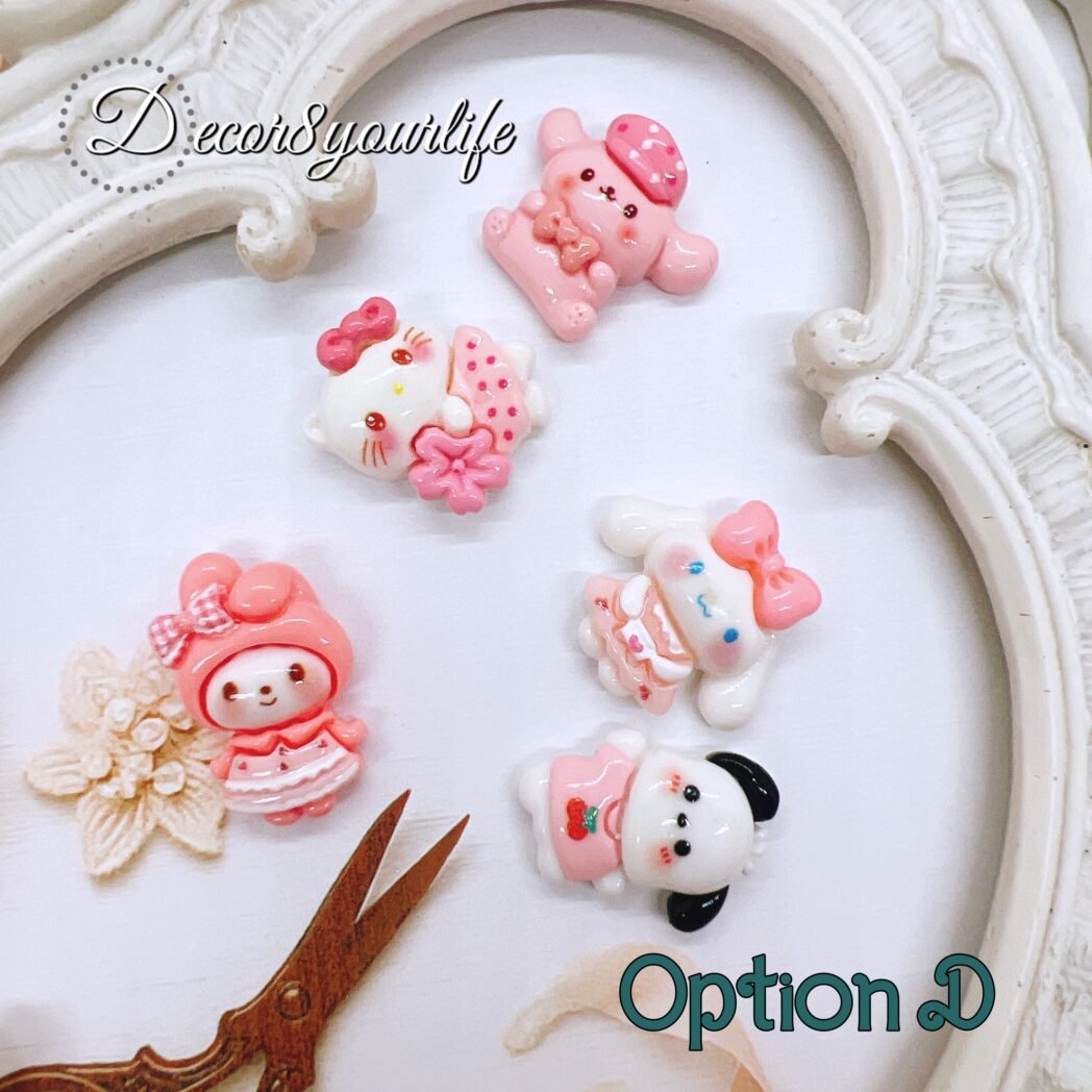 Sanrio Hello Kitty flat back embellishments pack of five pink white approx 1 inch for scrapbooking craft supplies