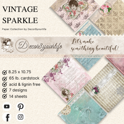 VINTAGE SPARKLE is a vintage theme scrapbook paper collection that is perfect for journals, handmade cards, scrapbook pages and other diy craft projects.