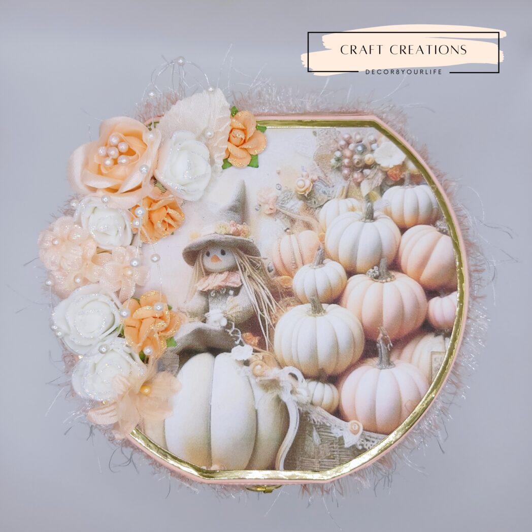 Handmade DIY Craft Ideas: Hat Box made using shabby chic, pumpkin theme scrapbook paper collection "Harvest Whispers" by Decor8yourlife.