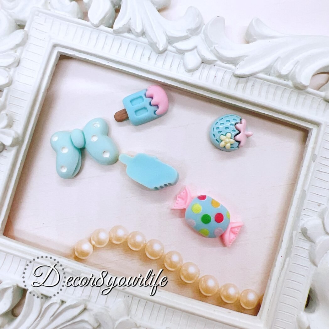 Pastel blue cute kawaii cabochons for DIY Crafts.