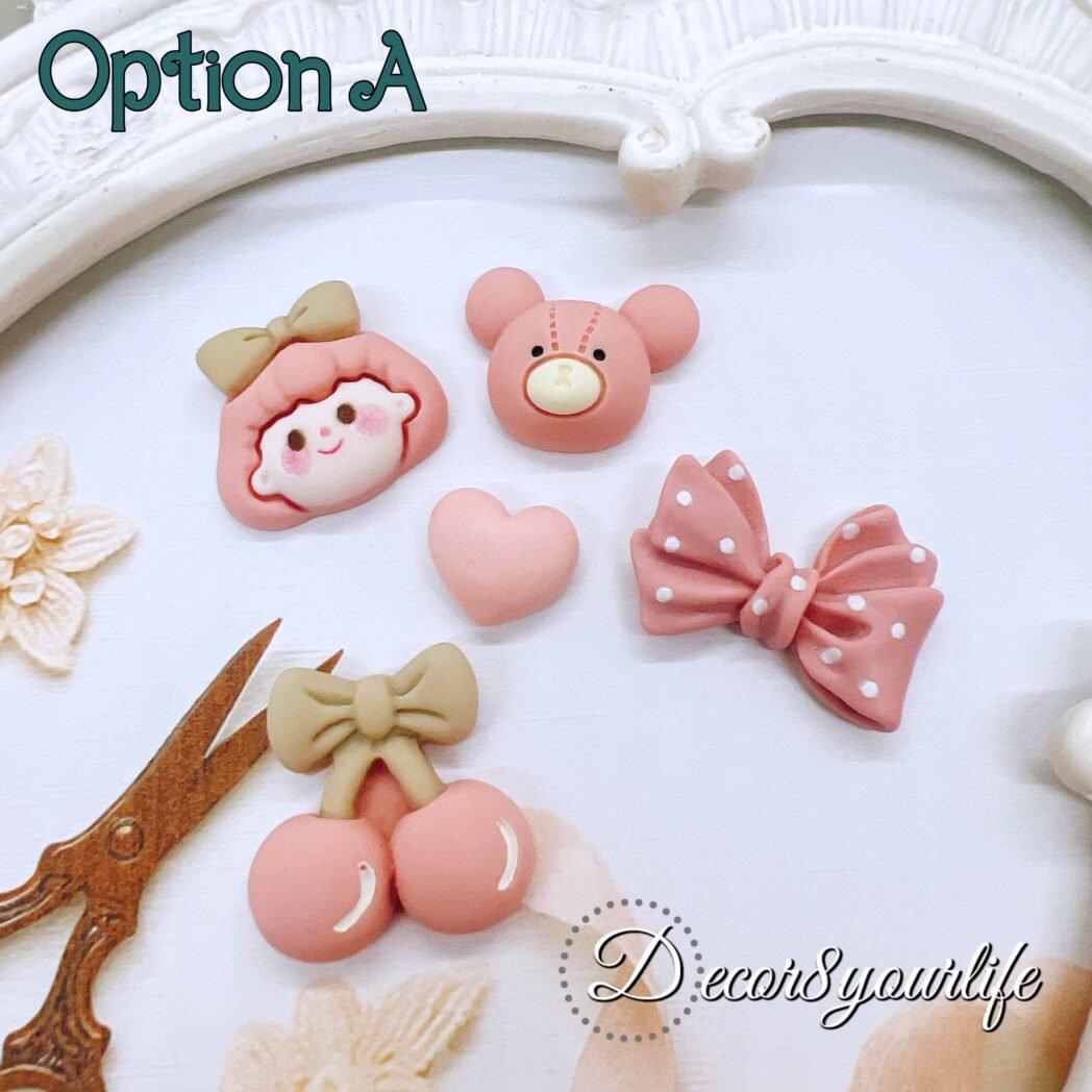 Cute, kawaii, pastel rose, flat-back cabochons. Character inspired cabachons that make perfect embellishments for DIY craft projects like party invitations, handmade cards, scrapbook layouts, journals and more!