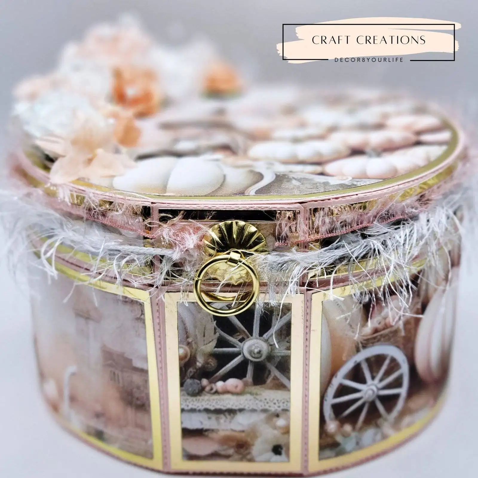 Handmade DIY Craft Ideas: Hat Box made using shabby chic, pumpkin theme scrapbook paper collection "Harvest Whispers" by Decor8yourlife.