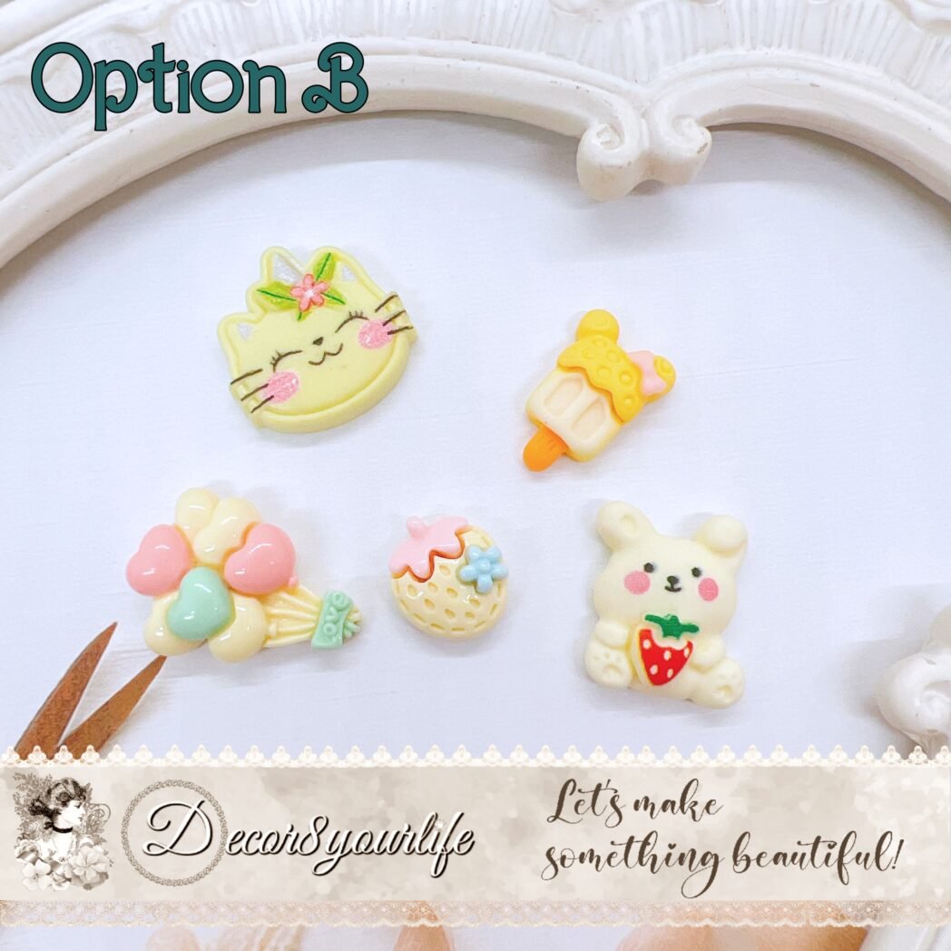 Pastel yellow, kawaii,cute cabochons for DIY crafts. Use these flat-back embellishment pieces on your scrapbooks, mini albums, journals, card making projects, bows and more.