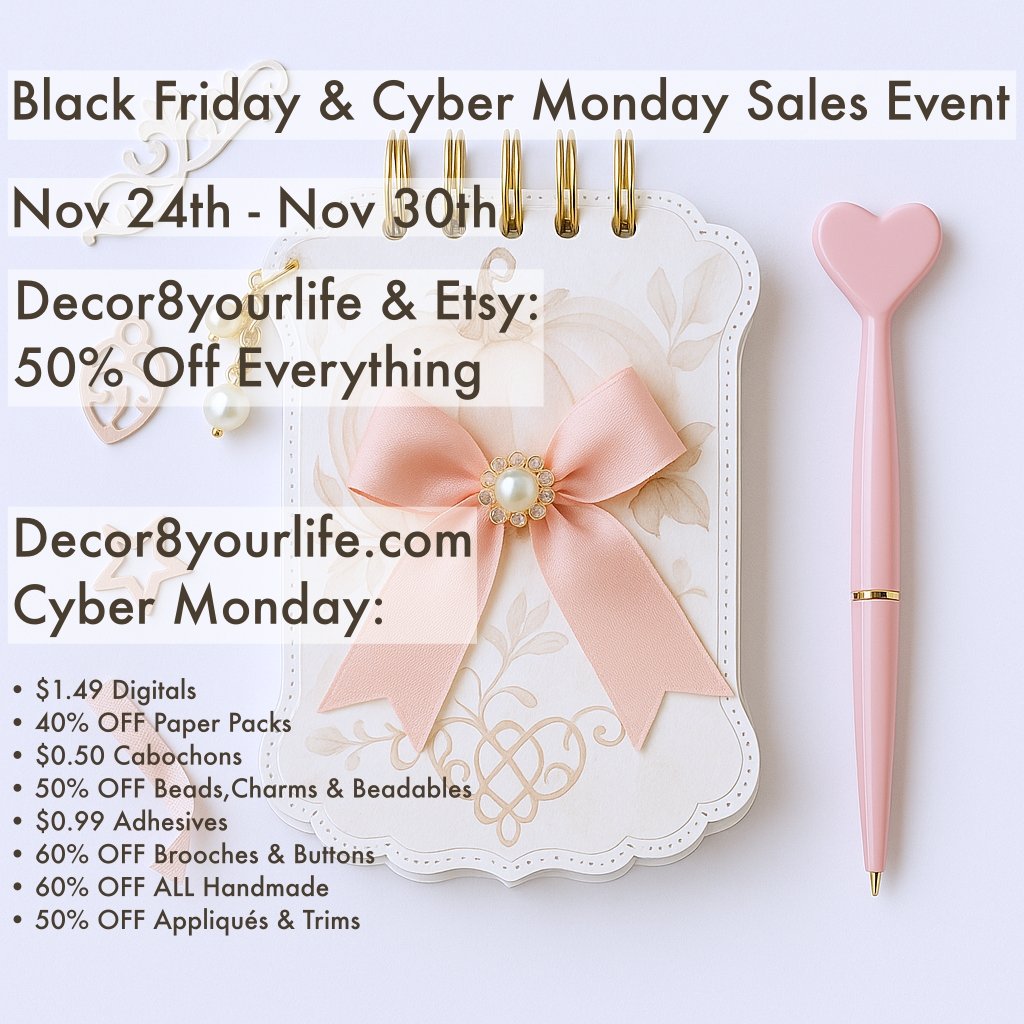 2025 Black Friday, Cyber Monday Sales Banner for Craft Supplies & Gift Store Decor8yourlife.