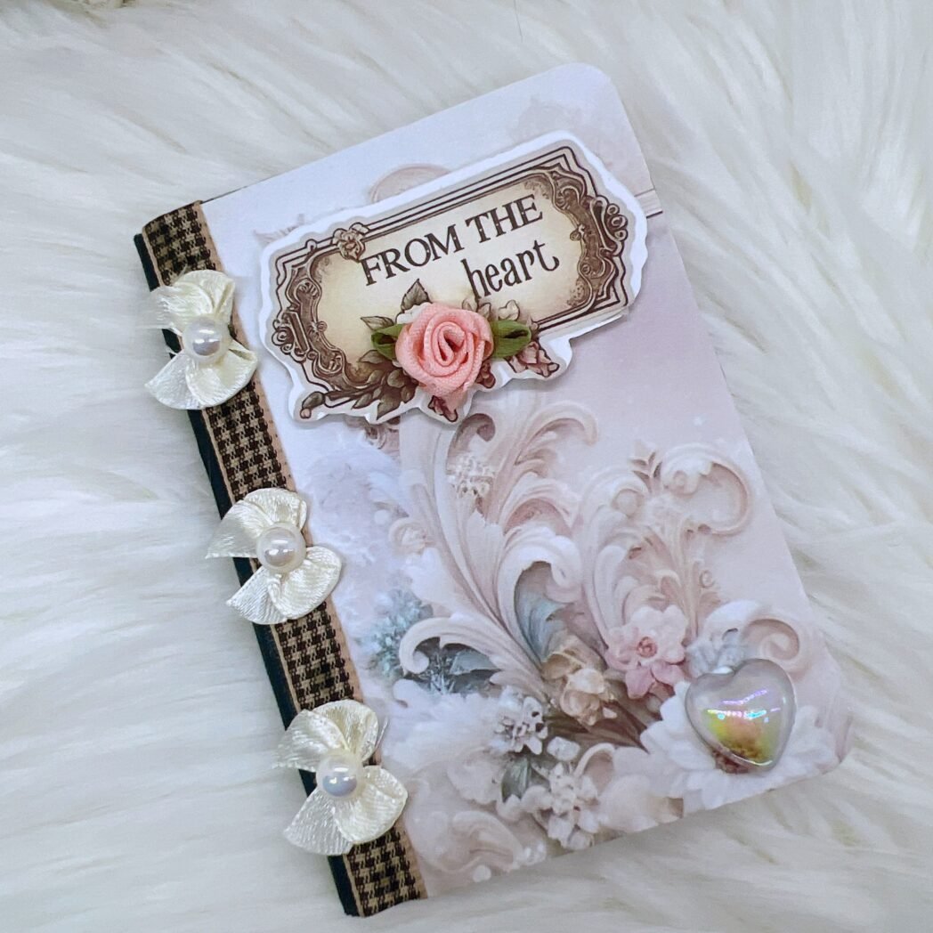 handmade shabby chic vintage pocket journal, 4.5 x 3.25 mini notebook with 160 lined pages, floral cover, gift for her or stocking stuffer
