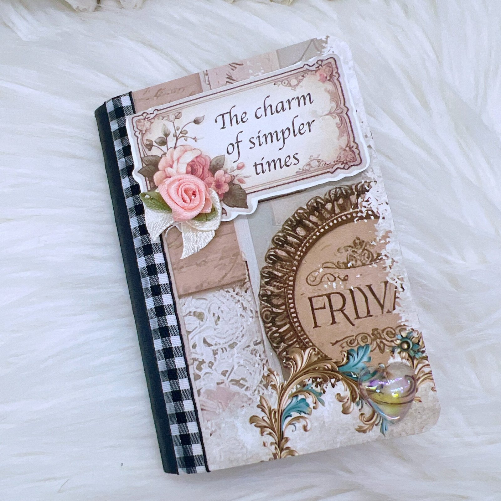 small vintage style pocket journal with blush floral cover, hand altered mini composition notebook, purse size notebook for lists, prayers and gratitude