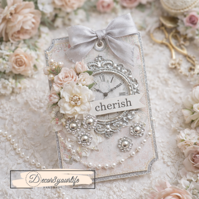Shabby chic scrapbook tag made with craft supplies and embellishments from Decor8yourlife store.