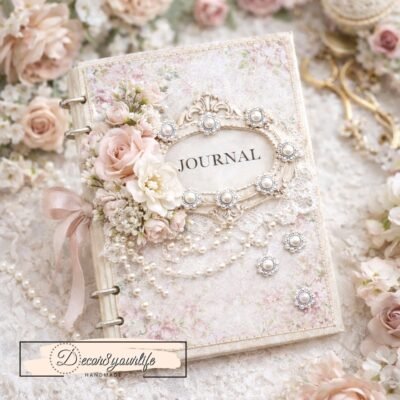 shabby chic journal using craft supplies from decor8yourlife store.