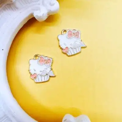 Hello Kitty enamel charm for jewelry making and craft projects, officially licensed Sanrio character charm used for beaded pens, keychains, bracelets, scrapbooking, planner accessories, and kawaii DIY embellishments