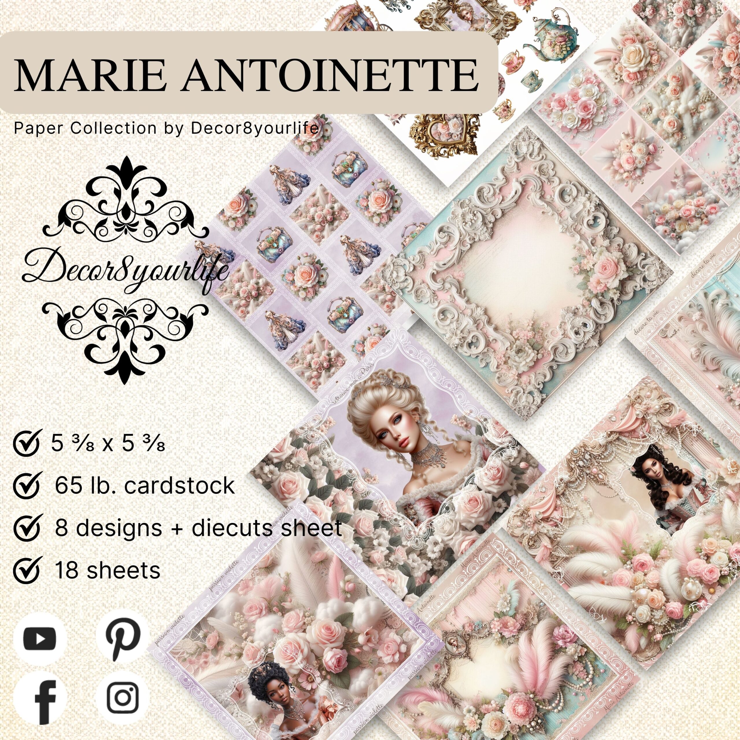 marie antoinette junk journal cover, rococo portrait scrapbook paper, shabby chic floral frame printable, french royal ephemera collage, victorian lady journal page, ornate pastel frame paper, vintage paris aesthetic digital paper, romantic rose junk journal background