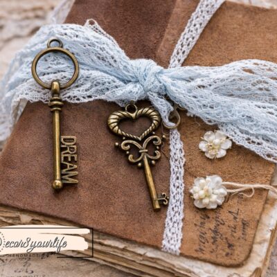 Pack of 5 Victorian-style metal skeleton key charms in assorted vintage designs. Perfect for junk journals, scrapbooks, mini albums, card making, and mixed-media projects.