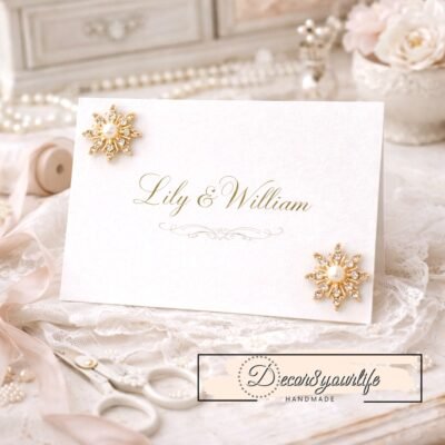 Wedding invitation made with embellishments and craft supplies from decor8yourlife craft store.