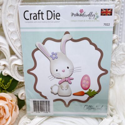 Cute bunny rabbit metal craft die. Polkadoodles Cottontail, animal die for scrapbooking, card making, die cutting supplies USA.
