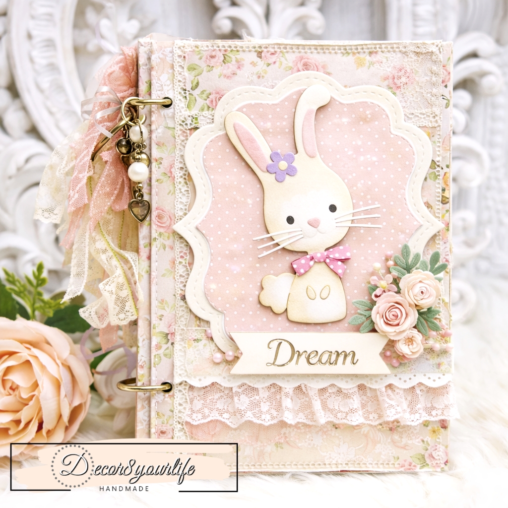 Bunny mini album made with craft dies from polkadoodle