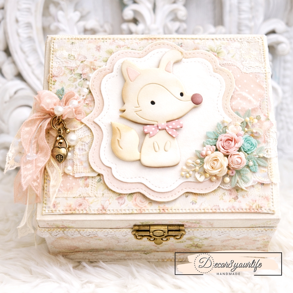 Decor8yourlife shabby chic fox paper die cut craft project for scrapbook albums, junk journals and handmade gift boxes, in soft pastel tones