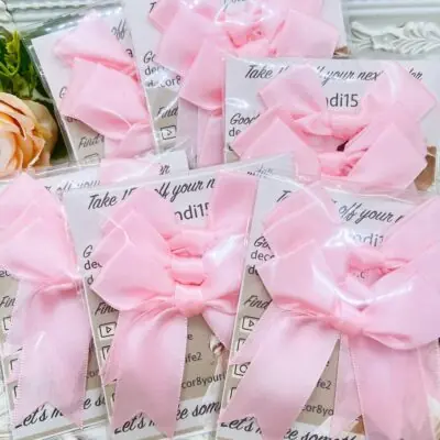 PINK BOW EMBELLISHMENTS. PACK OF 3. CRAFT SUPPLIES FOR SHABBY CHIC, COTTAGE CORE. CRAFT STORE ONLINE DECOR8YOURLIFE.