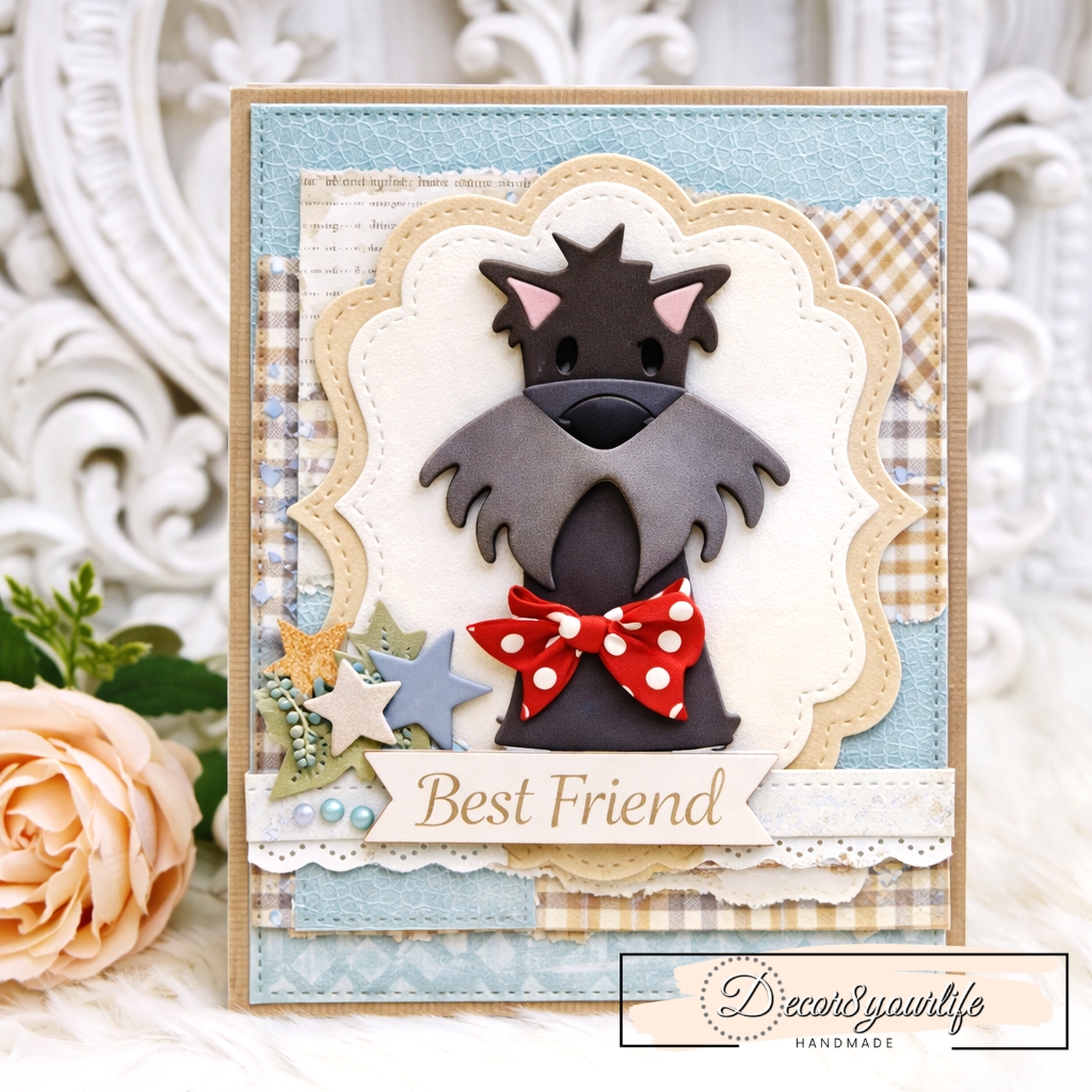 Handmade card using dog craft dieset from polkadoodle