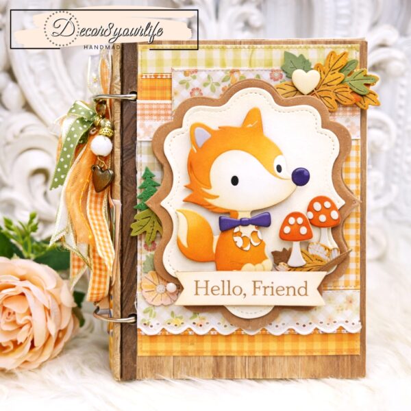 Mini album cover embellished with craft dies from polkadoodle