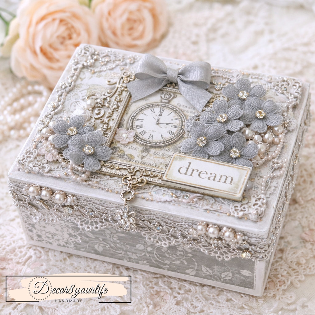 Altered box using embellishments from online craft store Decor8yourlife.