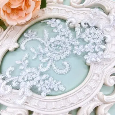 White lace applique, cottage core, shabby chic embellishments for crafts. Level up your craft projects with beautiful embellishments from Decor8yourlife, online craft store.