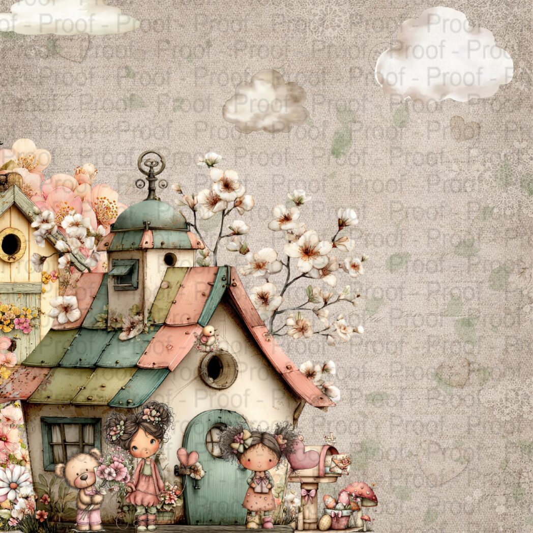 Whimsical, cozy, cottagecore scrapbook paper pack "Spring Cottage Blooms" by Decor8yourlife. Use this collection for DIY crafts like cardmaking, scrapbooks, mini albums, junk journals, home decor, and handmade items for selling at craft fairs and etsy.