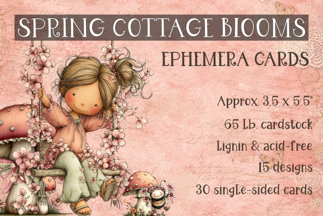 Spring Cottage Blooms Ephemera Cards. ephemera cards with floral and vintage designs for junk journals, card making and scrapbook embellishments
