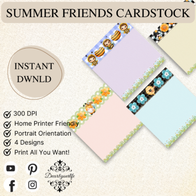 Summer, bee theme scrapbook paper collection to accompany "Summer Friends" whimsical and inclusive paper pack by Decor8yourlife.