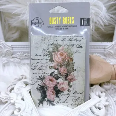 Prima Dusty Roses passport size traveler’s notebook insert with floral cover and 64 blank acid free pages.