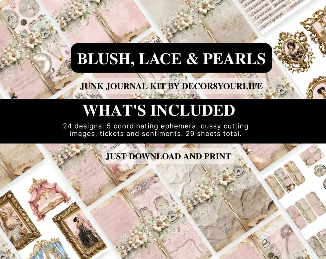 Junk journal digital paper collection in a shabby chic, vintage style. This paper collection by Decor8yourlife is perfect for elegant, shabby chic and vintage theme crafts like junk journals, mini albums, card making, scrapbooks and other DIY, handmade crafts.