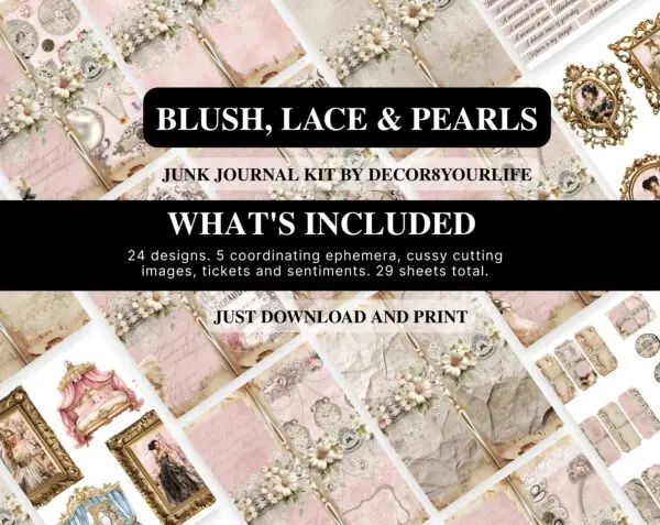 Junk journal digital paper collection in a shabby chic, vintage style. This paper collection by Decor8yourlife is perfect for elegant, shabby chic and vintage theme crafts like junk journals, mini albums, card making, scrapbooks and other DIY, handmade crafts.