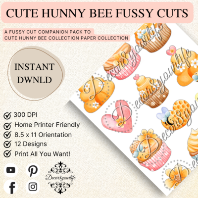 Whimsical bee theme ephemera, fussy-cut pieces.